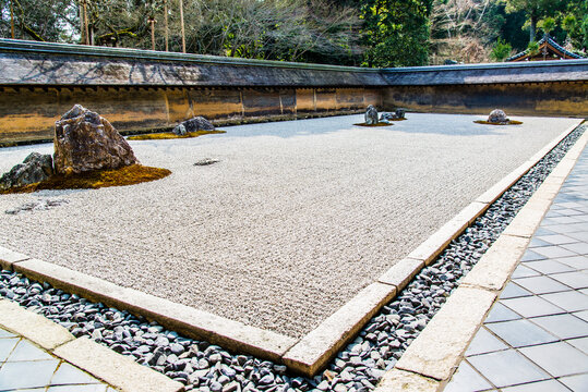 Kyoto, Japan - March 23 2016: Dry Landscape in Ryoan-ji  The Temple of the Dragon at Peace