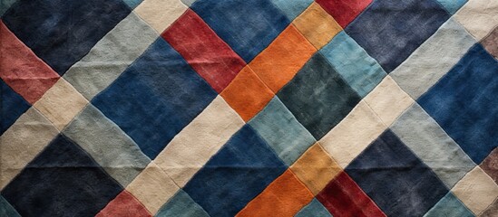 A close-up image showcasing a colorful rug adorned with a striking diamond pattern