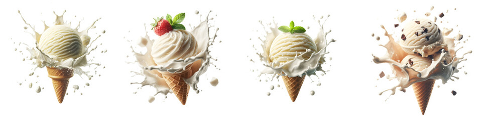 original ice cream cone splash isolated png - obrazy, fototapety, plakaty