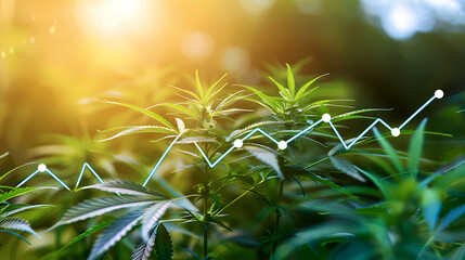 Cannabis plants  with a stock chart line