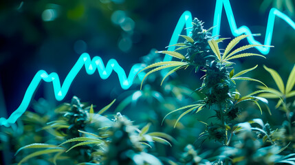 Cannabis plants  with a stock chart line