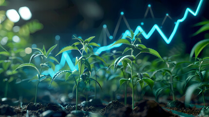 Cannabis plants  with a stock chart line