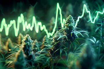 Cannabis plants  with a stock chart line