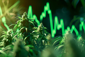 Cannabis plants  with a stock chart line