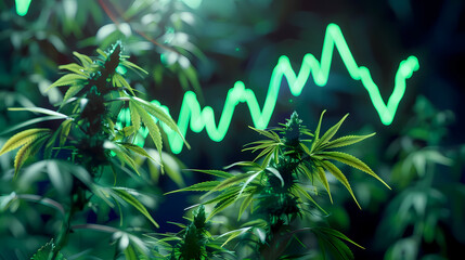 Cannabis plants  with a stock chart line