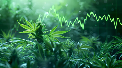 Cannabis plants  with a stock chart line