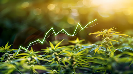 Cannabis plants  with a stock chart line