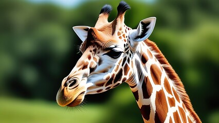 portrait of a giraffe in the savannah close up, giraffe outdoors in natural habitat - obrazy, fototapety, plakaty