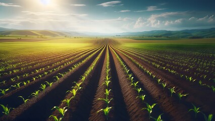 Freshly Planted Corn Field in the Spring