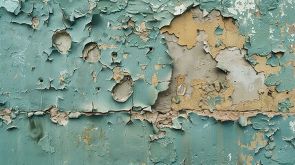 A fragment of a bullet-ridden wall with peeling paint AI generated illustration