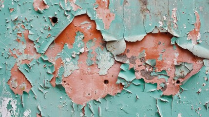 A fragment of a bullet-ridden wall with peeling paint AI generated illustration