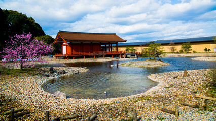 Nara, Japan - March 24 2016: Heijō-kyō remains and reconstruction