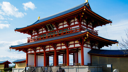 Nara, Japan - March 24 2016: Heijō-kyō remains and reconstruction
