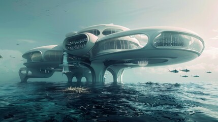 A futuristic underwater research station studying marine ecosystems and biodiversity conservation AI generated illustration - obrazy, fototapety, plakaty