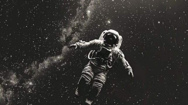 A lone astronaut floating in zero gravity surrounded by stars AI generated illustration