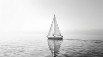 A lone sailboat on calm waters with minimalistic waves AI generated illustration