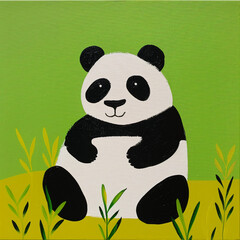 Funny card for birthday. Portrait of panda on bright background - 764307729