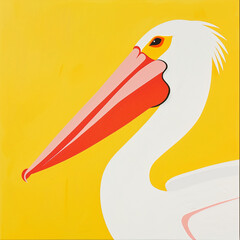 Funny card for birthday. Portrait of pelican on bright background - 764307742