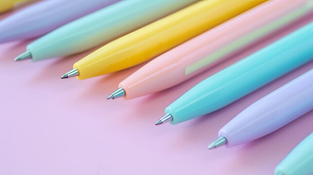 A minimalistic arrangement of pastel-colored pens AI generated illustration