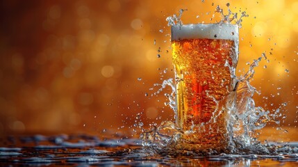 Splashing beer in a glass isolated on a white background