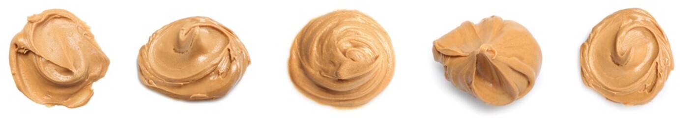 Fototapeta premium Tasty nut butter isolated on white, top view