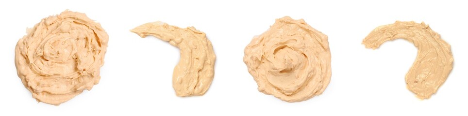 Tasty nut butter isolated on white, top view