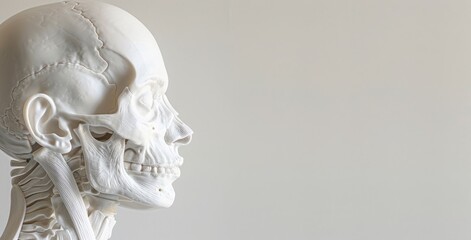 Anatomical Insight: A Human Skull Displayed on a Light Background, Showcasing the Intricate Dental Structure and the Enduring Mysteries of Skeletal Anatomy, Generative AI