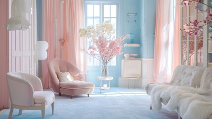 A room filled with soft pastel pinks and blues AI generated illustration