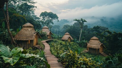 A serene eco-resort offering sustainable accommodations and immersive nature experiences for eco-conscious travelers AI generated illustration