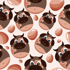 Obraz premium Easter seamless pattern with decorated eggs with brown bull and brown eggs for holiday poster, textile or packaging