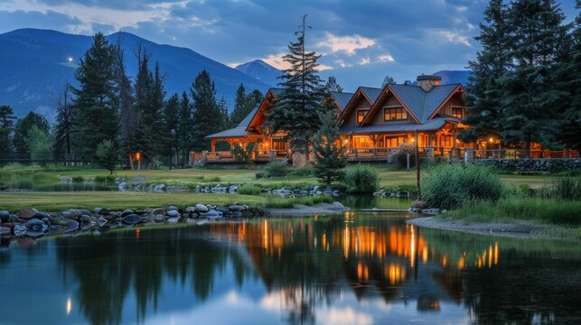 A serene mountain retreat offering corporate team-building activities and leadership development programs AI generated illustration