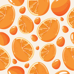 Easter seamless pattern with decorated eggs with juicy oranges and orange eggs for holiday poster, textile or packaging