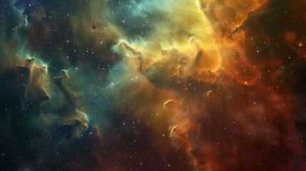 A serene view of a nebula with colorful clouds of gas and dust AI generated illustration - obrazy, fototapety, plakaty