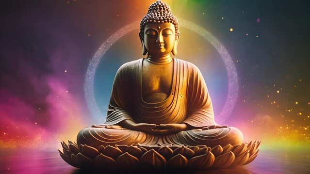 ブッダ像とカラフル背景,Generative AI 