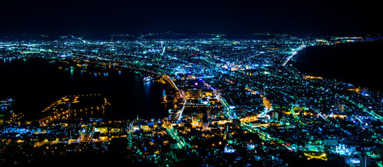 Hakodate, Japan - April 1 2016: Night view of Hakodate Cityscapes