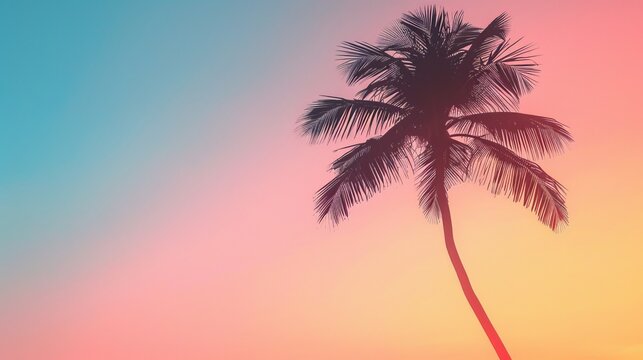 A simple outline of a palm tree against a gradient sunset sky  AI generated illustration