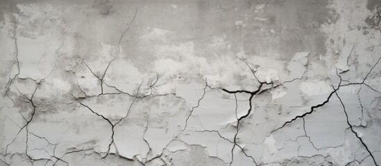 A close view of a weathered wall displaying cracks and peeling paint