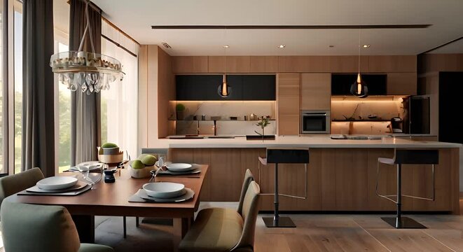 Modern kitchen and dining room interior