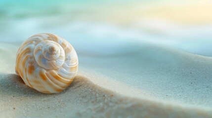 A single seashell on a sandy beach with a gradient background AI generated illustration
