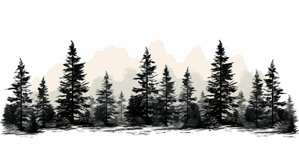 Obraz premium A set of trees, vector illustration, in the style of watercolor, white background, simple design, high resolution