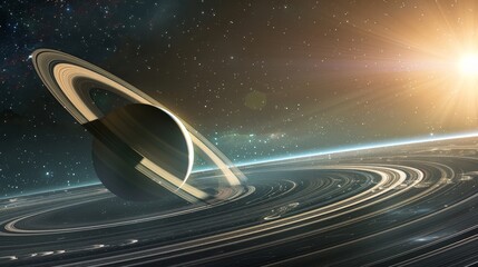 A tranquil scene of a spacecraft passing through the rings of Saturn AI generated illustration