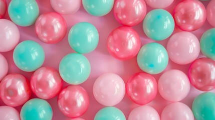 Fototapeta na wymiar Bouncing balls in hues of bubblegum pink and mint AI generated illustration