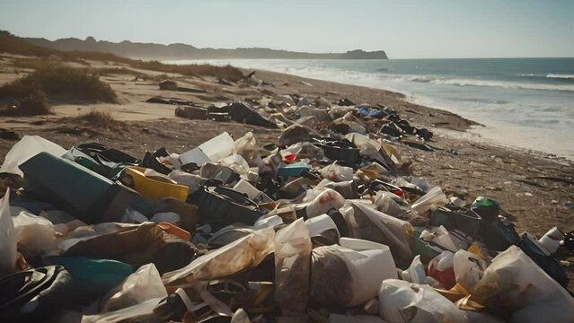 ビーチに捨てられたゴミの風景,Generative AI 