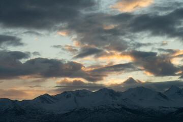 Sunrise over the Chugach Mountains in Anchorage Alaska
