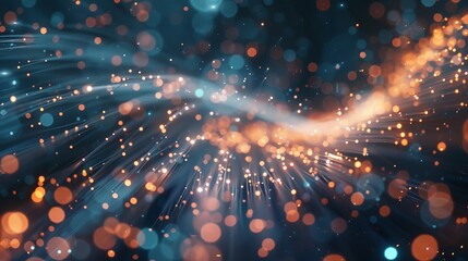 Abstract background of fiber optics lights, representing high-speed data transmission and modern communication technology  - obrazy, fototapety, plakaty