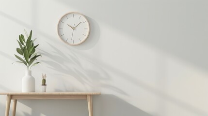 Minimalistic clock on a white wall AI generated illustration