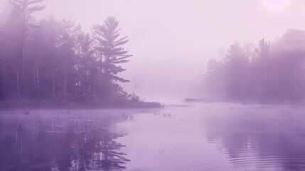 Fototapeta premium Light lavender mist enveloping a tranquil pastel landscape AI generated illustration