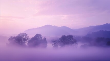 Light lavender mist enveloping a tranquil pastel landscape  AI generated illustration - obrazy, fototapety, plakaty