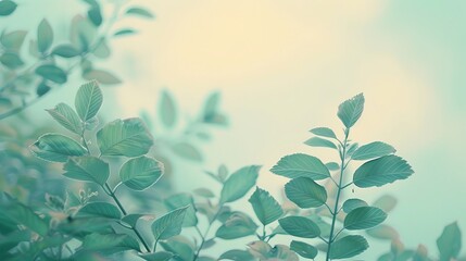 Fototapeta na wymiar Tranquil mint green leaves drifting in a soft lavender sky AI generated illustration