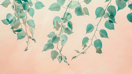 Tranquil mint green leaves drifting in a soft peach sky  AI generated illustration